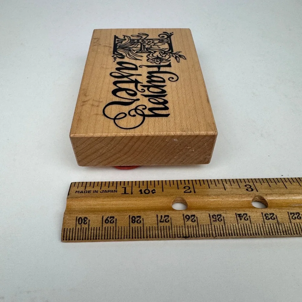 Vtg 1994 PSX Happy Easter Rubber Stamp Cursive Craft Floral Calligraphy USA Made